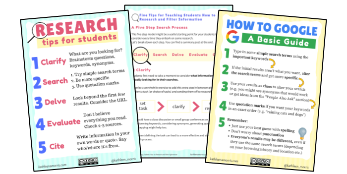 Free PDF that breaks down how to teach students to research -- Kathleen Morris Primary Tech