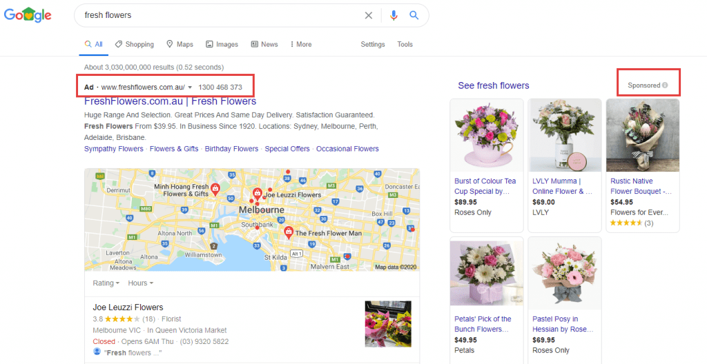 Teach students how to look for advertisements in Google search results