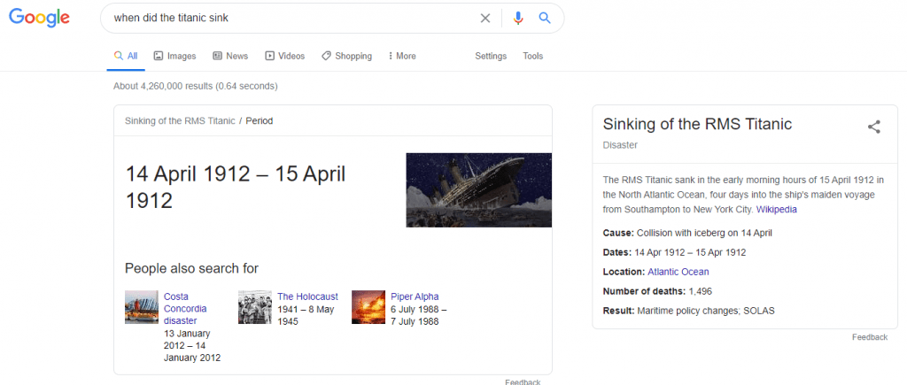 Google search about the Titanic