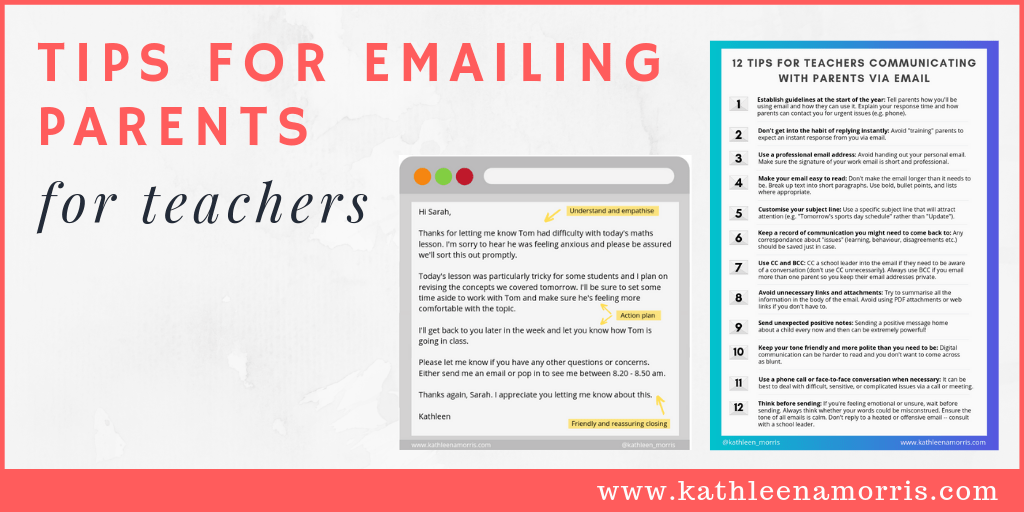 12 tips for teachers communicating with parents via email -- free PDF Kathleen Morris
